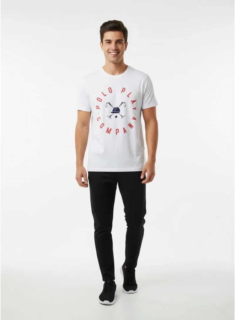 لعب البولو تيشيرت رجالي مطبوع - أبيض